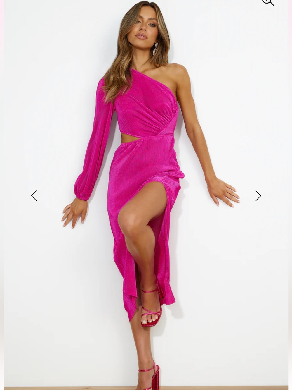 Hello Molly Fuchsia One-Shoulder Cutout Midi Dress